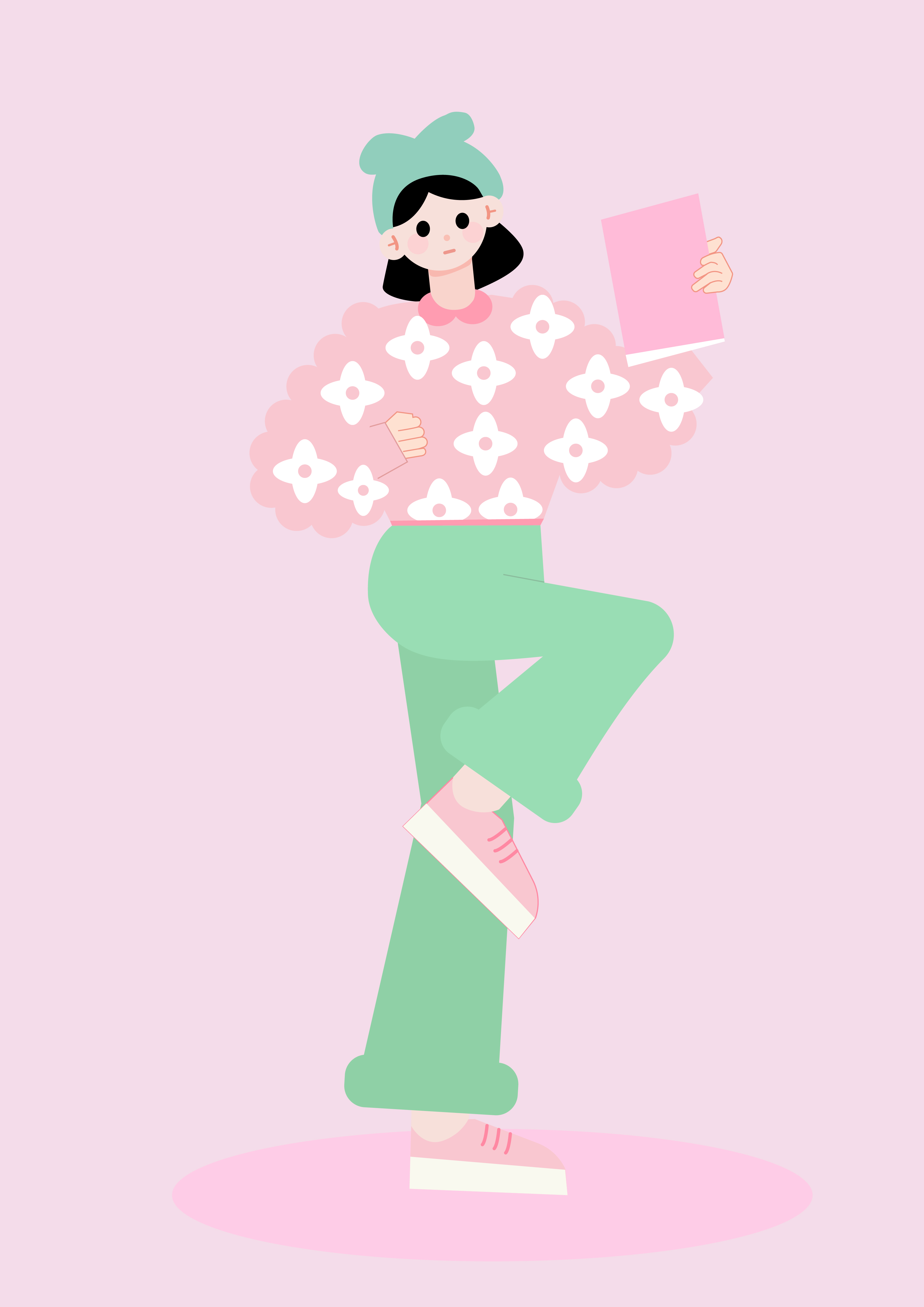 阅读女孩 扁平插画